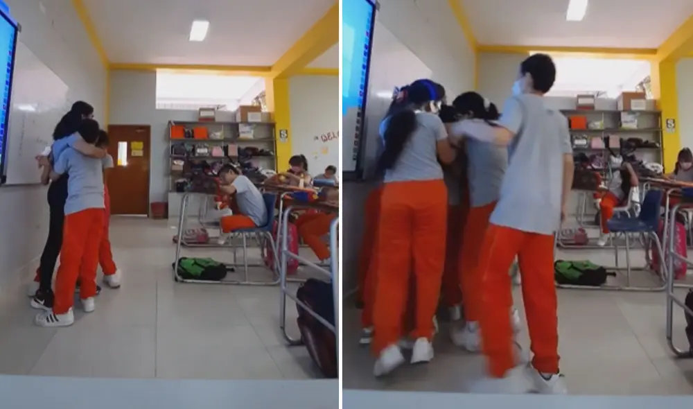 El conmovedora abrazo de los estudiantes a su maestra se volvió viral en redes sociales. Foto: captura de TikTok El conmovedora abrazo de los estudiantes a su maestra se volvió viral en redes sociales. Foto: captura de TikTok
