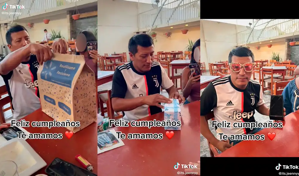 El hombre se mostró muy contento al abrir su regalo. Foto: captura de TikTok
