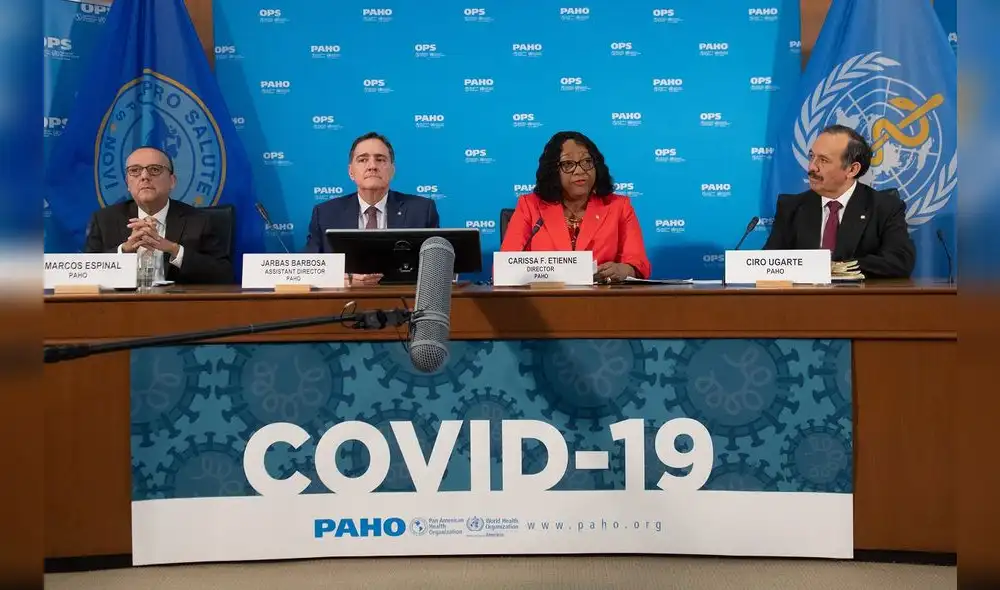 Conferencia de prensa sobre el Coronavirus en la sede de la OPS en Washington D. C. Foto: AFP