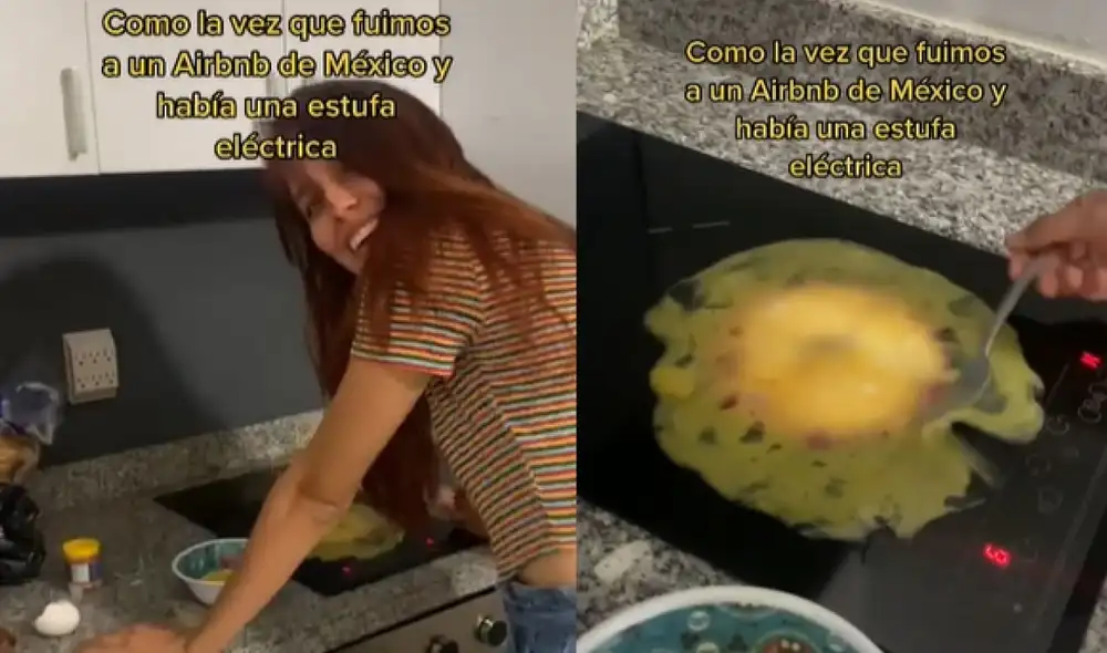 La muchacha intentó retirar los restos del huevo luego de percatarse que usó mal la estufa. Foto: captura de TikTok