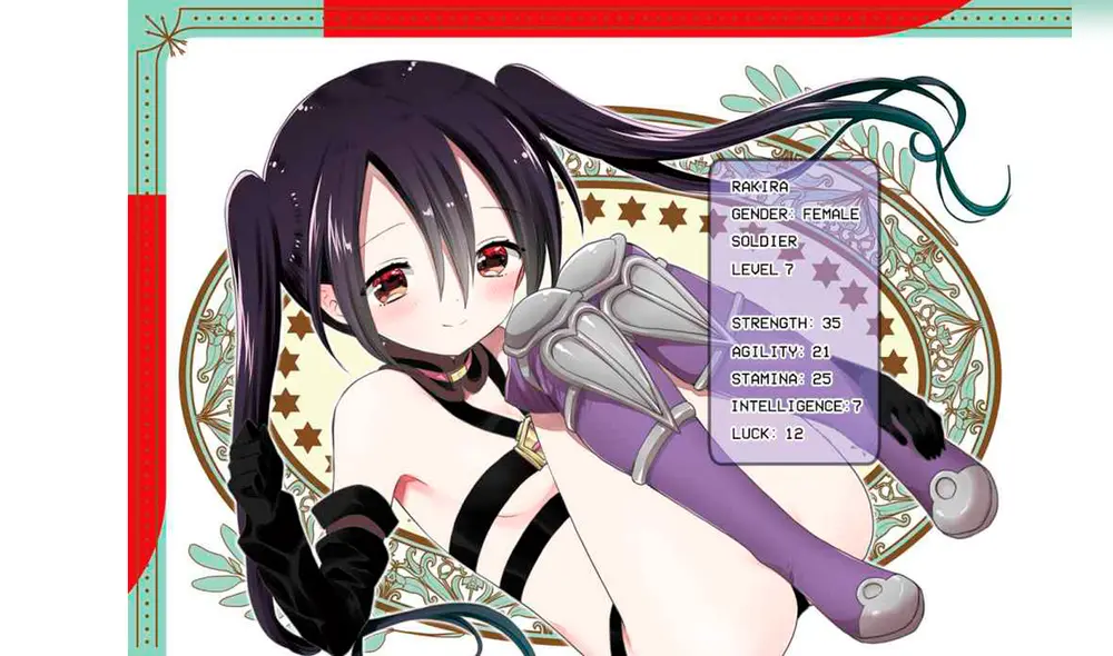 El perfil de Rakira en el prólogo del manga de "RPG Fudousan", donde se puede apreciar parte de su traje original. Foto: Houbunsha