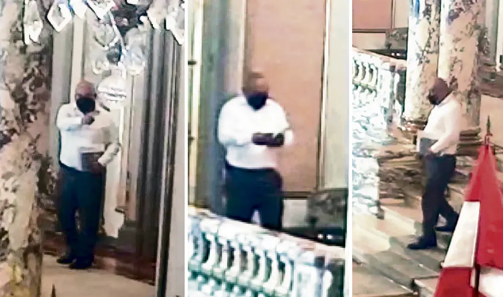 Ampayado . El “asesor de inteligencia” en la sombra del presidente Pedro Castillo, captado recientemente en Palacio de Gobierno, pero no cuenta con una designación oficial sobre sus funciones. Foto: composición/difusión