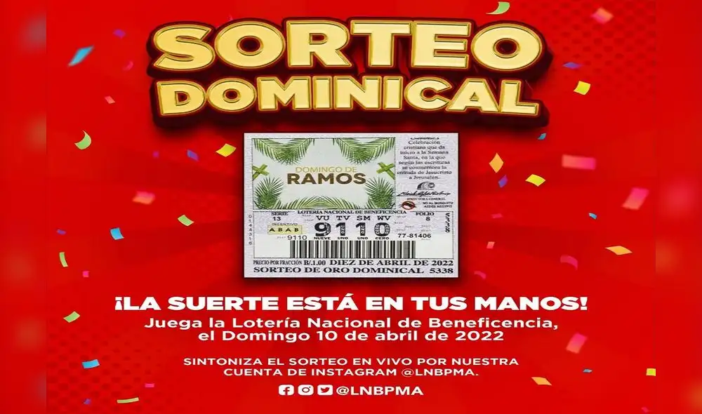 Lotería de hoy, domingo 10 de abril, Telemetro en VIVO el Sorteo Miercolito y Sorteo Dominical. Foto: Facebook/Lotería Nacional de Beneficencia Panamá