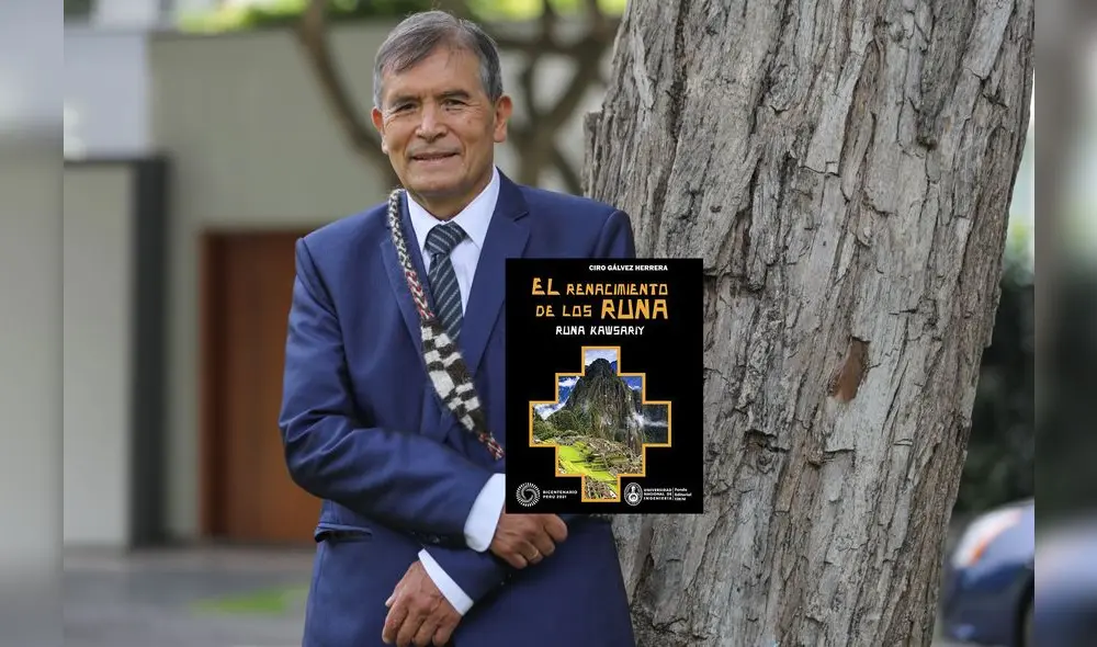 Ciro Gálvez Herrera, exministro de Cultura, con la portada de su nuevo libro. Fotocomposición: La República.