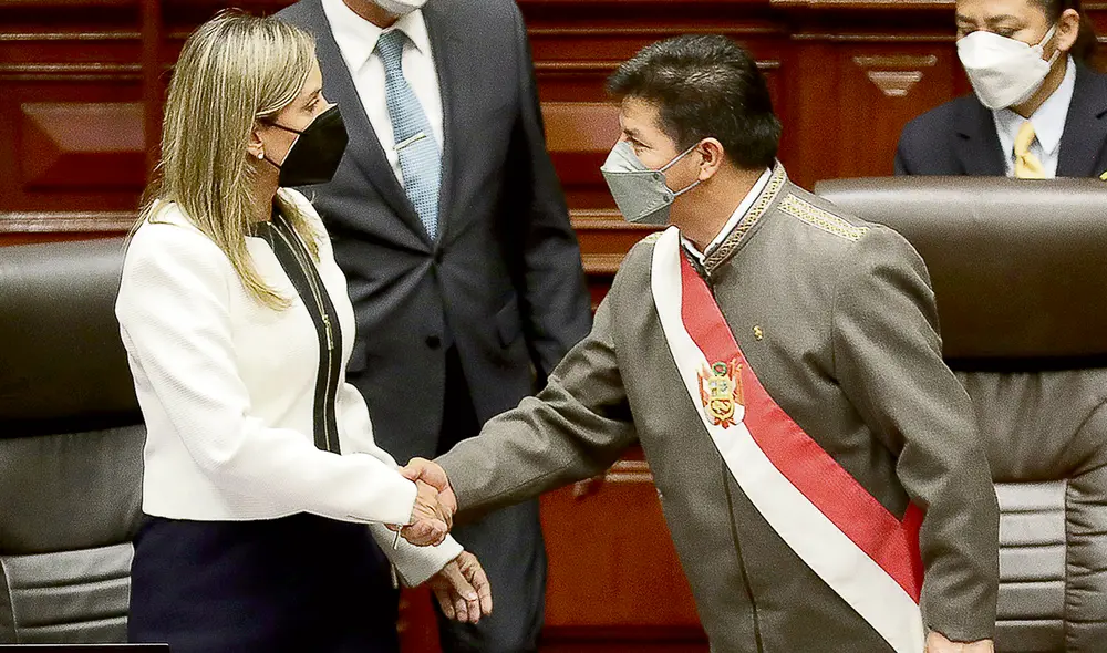 Desaprobados. Con puntaje bajo, el mandatario Castillo y la titular del Congreso, María Alva. Foto: difusión