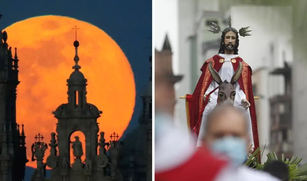 ¿Luna llena en Semana Santa? Te ayudamos a conocer por qué aparece y cuál es su relación con el calendario lunar para celebrar la llega de Jesucristo. Foto: composición/ EFE/ Ernesto Guzmán Jr