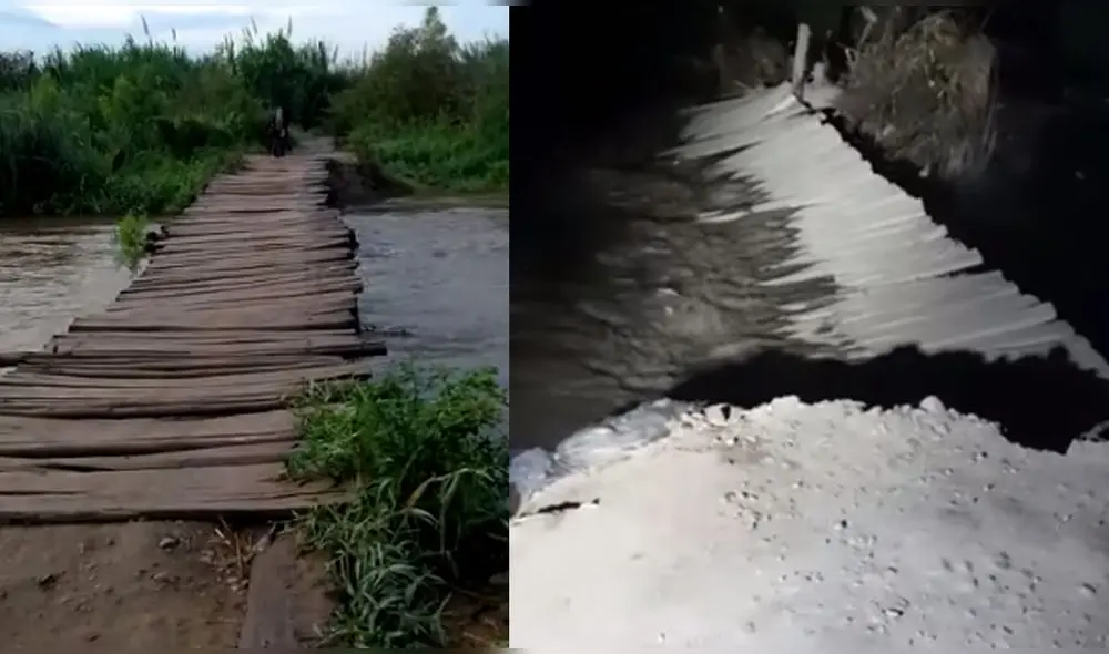 A la izquierda, el puente sin afectar. A la derecha, la estructura luce cubierta de agua. Foto: composición LR A la izquierda, el puente sin afectar. A la derecha, la estructura luce cubierta de agua. Foto: composición LR