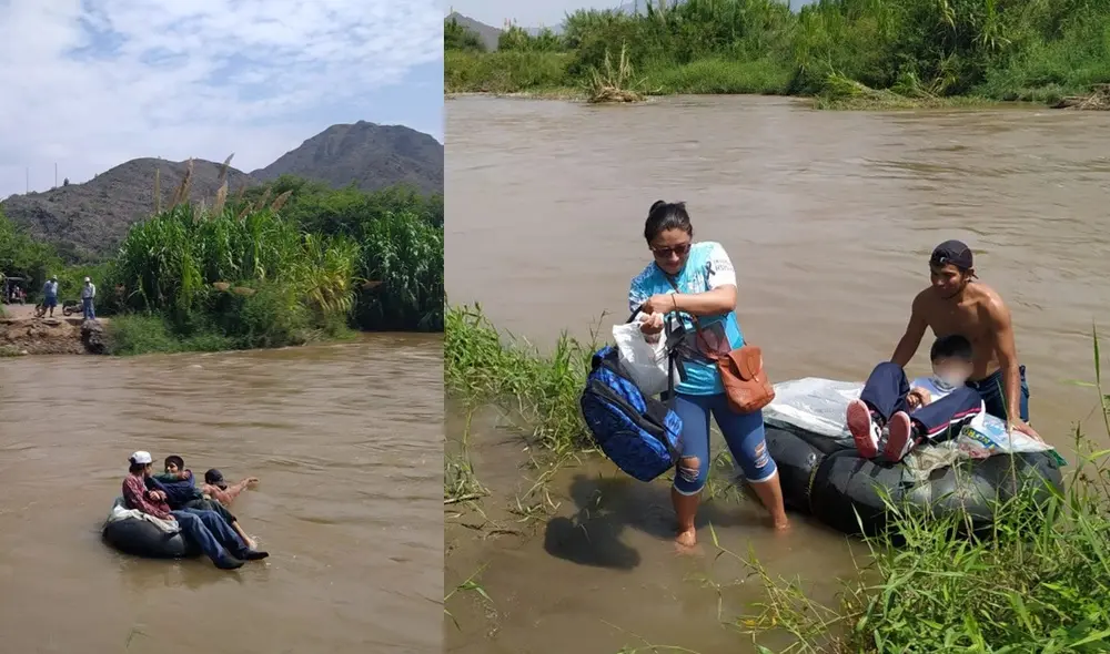 Menores cruzan río con ayuda de padres de familia. Traslado por persona cuesta S/ 2.00. Foto: URPI/LR Menores cruzan río con ayuda de padres de familia. Traslado por persona cuesta S/ 2.00. Foto: URPI/LR