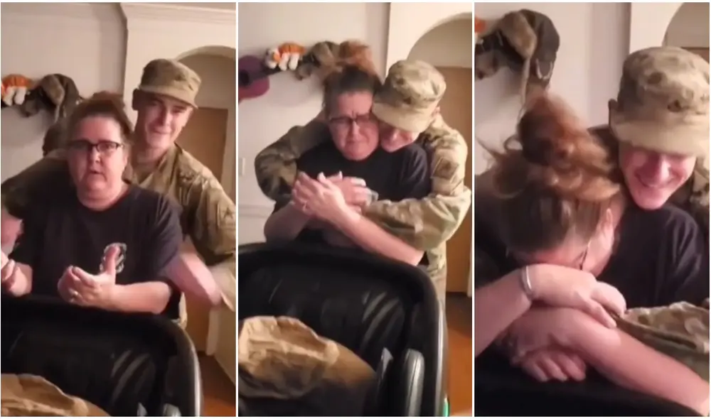 El emotivo reencuentro de un joven soldado y su madre a quien no veía hace 9 meses. Foto: captura de TikTok.