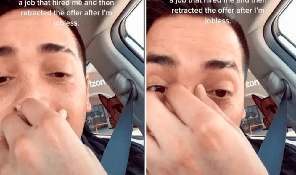 Al subir a su auto, el muchacho comenzó a llorar por tener que dejar su trabajo. Foto: captura de TikTok
