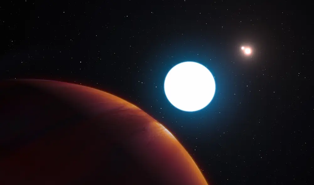 El extraño exoplaneta se hallaba tan alejado de su estrella principal (la más grande) que demoraba 500 años en dar una vuelta. Foto: ESO / L. Calcada