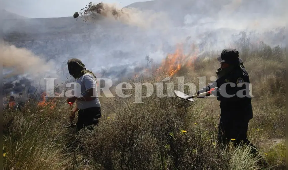Las labores de control del fuego se complican por el viento. Foto: Rodrigo Talavera/La República