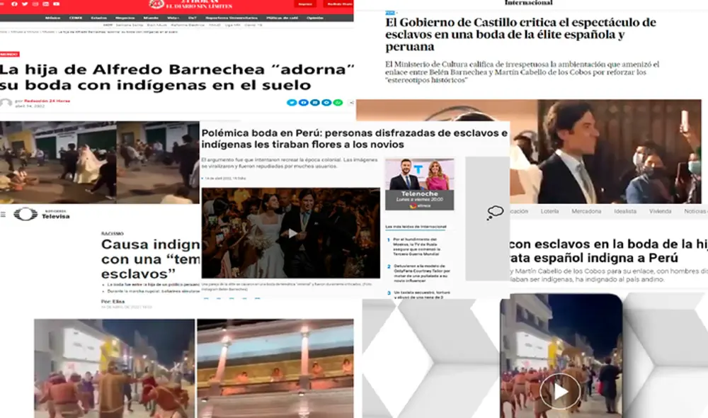 Portadas de los medios internacionales que han reportado sobre la boda de Belén Barnechea y Martín Cabello de los Cobos en Perú. Foto: composición LR