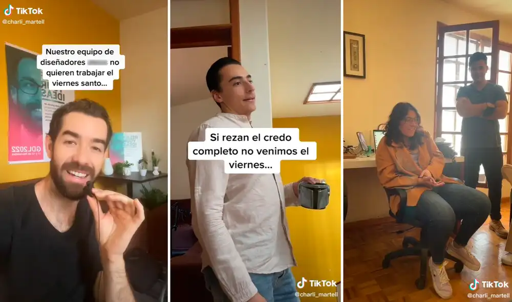 "Si rezan todo el credo al mismo tiempo, no venimos el viernes”, se le oyó decir al jefe en el video viral. Foto: captura de TikTok