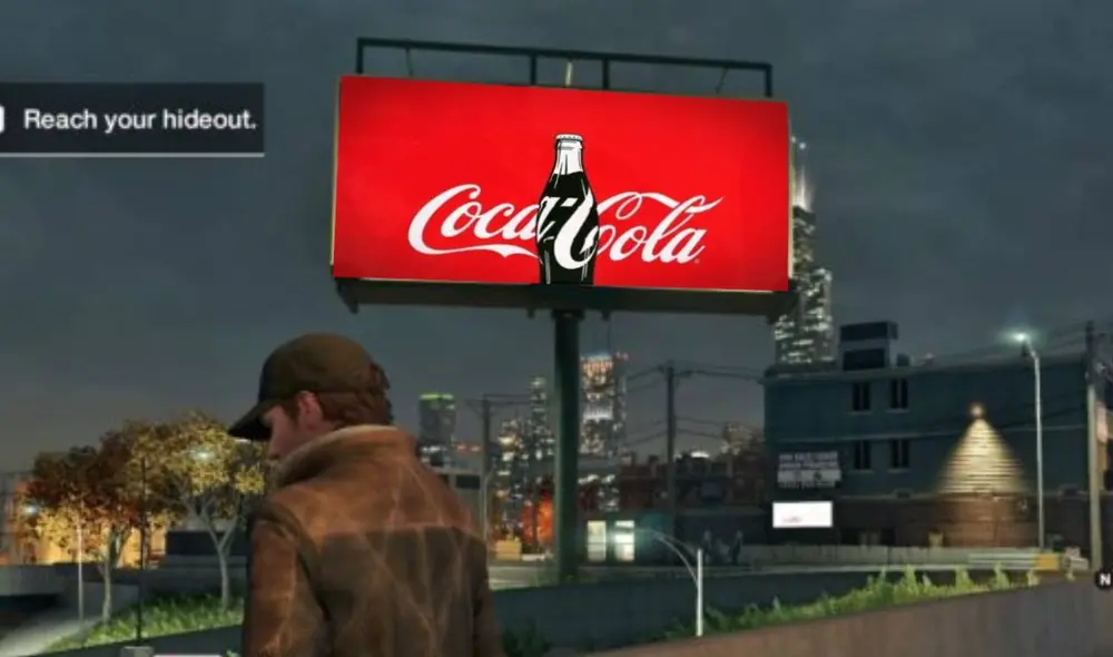 Ya se trabaja en una plataforma que permitirá colocar anuncios sin restarle inmersión a los videojuegos. ¿Te imaginas un GTA con estaciones de radio reales? Foto: Watch Dogs/Coca Cola