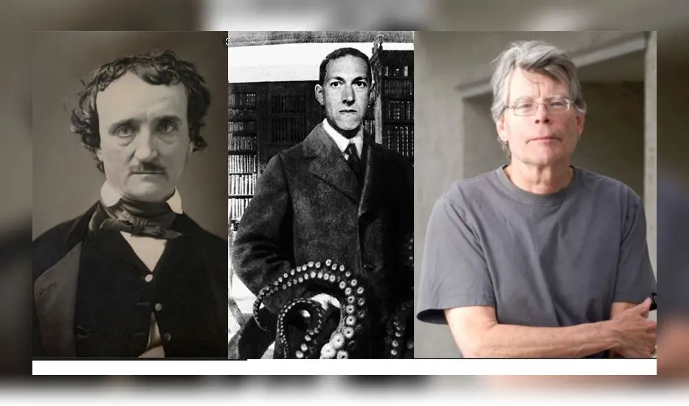 Edgar Allan Poe, Providence Howard Phillips Lovecraft y Stephen King, tres maestros de la literatura de terror.
