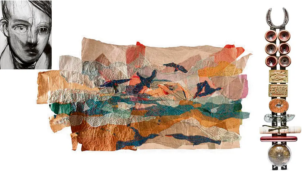 Obras. Pescando pájaros, de Paola Denegri; escultura de Maricruz Rivas y dibujo de Luis Castellano Foto: difusión Obras. Pescando pájaros, de Paola Denegri; escultura de Maricruz Rivas y dibujo de Luis Castellano Foto: difusión