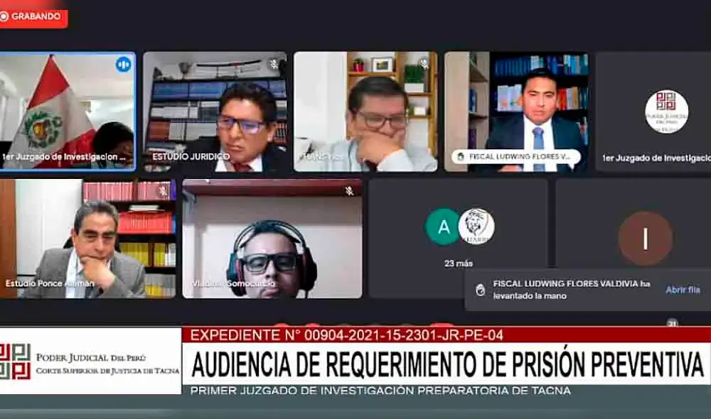 Audiencia de prisión preventiva se reanudará el 27 de abril. Foto: captura de video/Corte Superior de Tacna Audiencia de prisión preventiva se reanudará el 27 de abril. Foto: captura de video/Corte Superior de Tacna