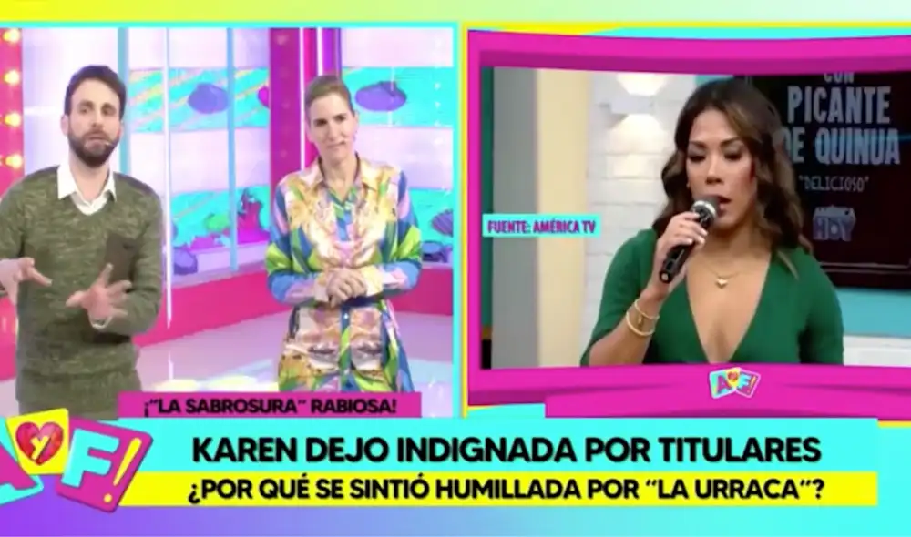 Rodrigo González asegura que Karen Dejo quiere dejar como "mentirosa" a Magaly Medina tras el ampay a la bailarina. Foto: captura de "Amor y fuego"