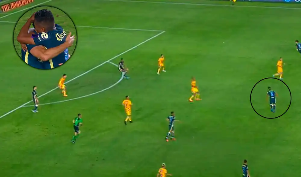 Pedro Aquino jugó poco más de veinte minutos en el duelo entre América y Tigres UANL. Foto: captura de TUDN
