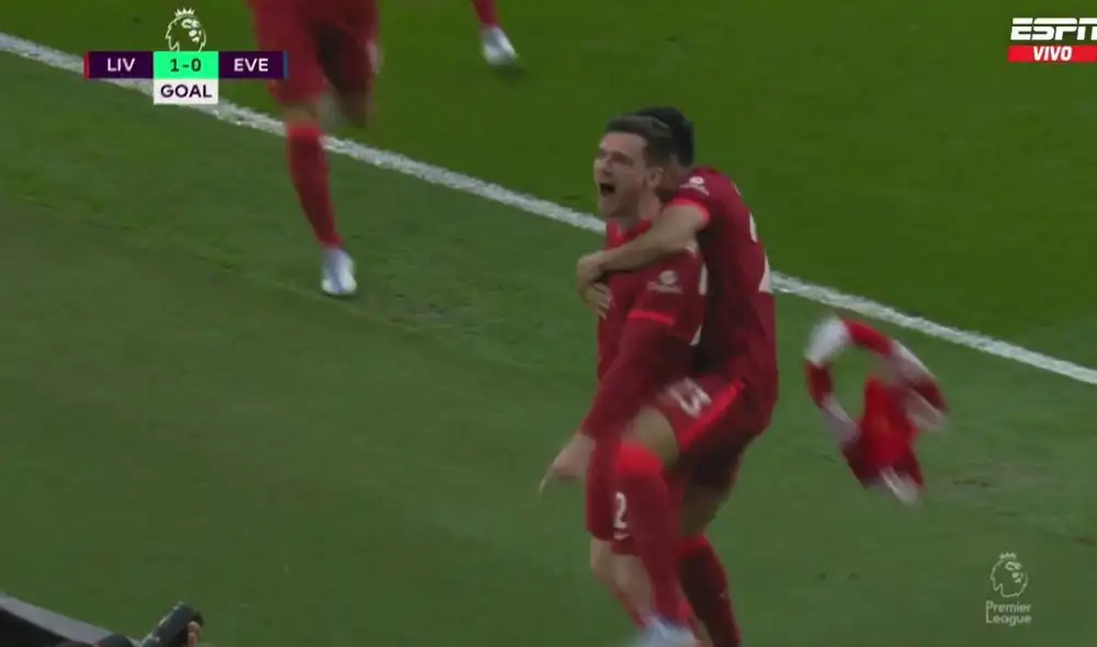 Robertson abrió el camino en Anfield ante los 'Toffees'. Foto: captura/ESPN Robertson abrió el camino en Anfield ante los 'Toffees'. Foto: captura/ESPN