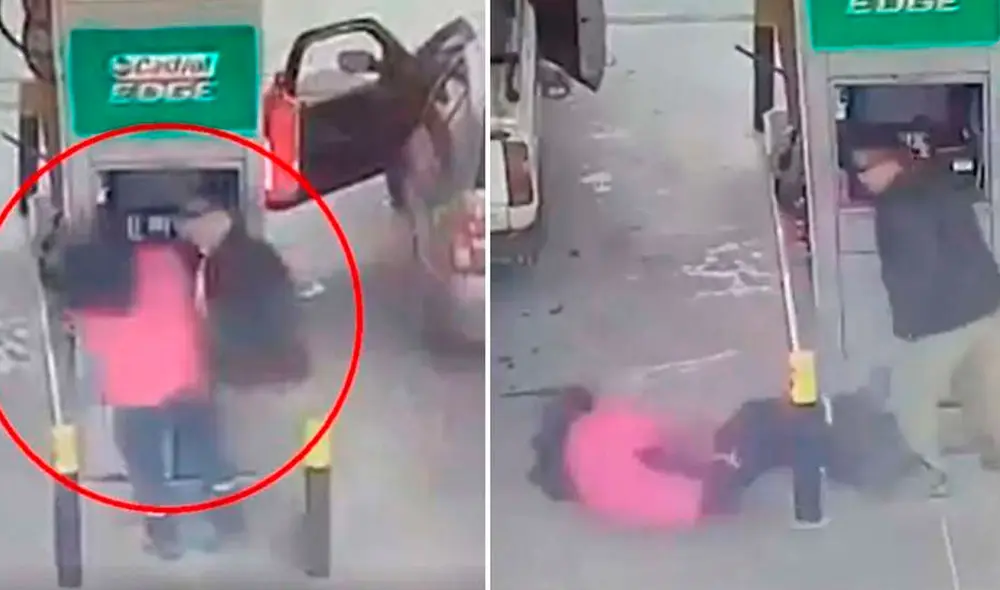 El agresor se fue del grifo como si nada hubiese pasado, mientras que el joven de 25 años quedó tendido en el piso. Foto y video: captura / TN El agresor se fue del grifo como si nada hubiese pasado, mientras que el joven de 25 años quedó tendido en el piso. Foto y video: captura / TN