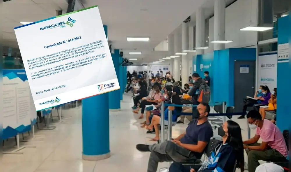 Migraciones precisó que esta suspensión duraría desde las 00.00 a. m. hasta las 5.00 p. m. de este martes 26 de abril. Foto: composición LR.