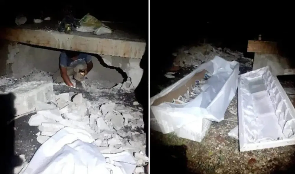 Tumba exhumada por el joven que creyó que su madre seguía con vida. Foto: NTV noticias
