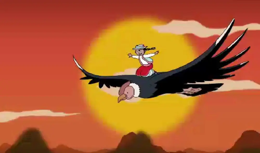 Nina realiza su viaje por las eras geológicas con el cóndor Yuyay. Foto: Ingemmet