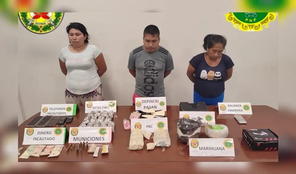 Se les incautó drogas, municiones, stickers extorsivos y dinero en efectivo. Foto: PNP Se les incautó drogas, municiones, stickers extorsivos y dinero en efectivo. Foto: PNP