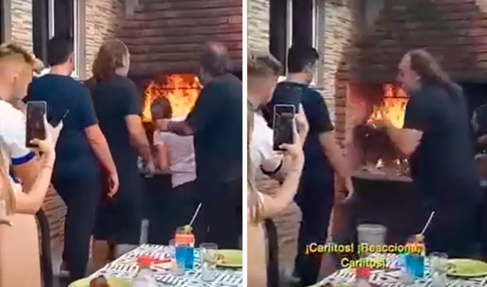 Las llamas de fuego se levantaron por completo y quemaron toda la comida que estaba en la parrilla. Foto: captura de Facebook