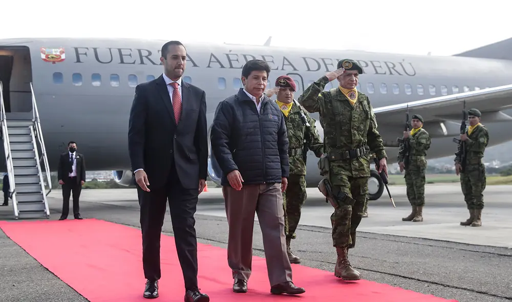 Pedro Castillo llegó a Ecuador este viernes 29 de abril para reunirse con su homólogo ecuatoriano Guillermo Lasso. Foto: Presidencia