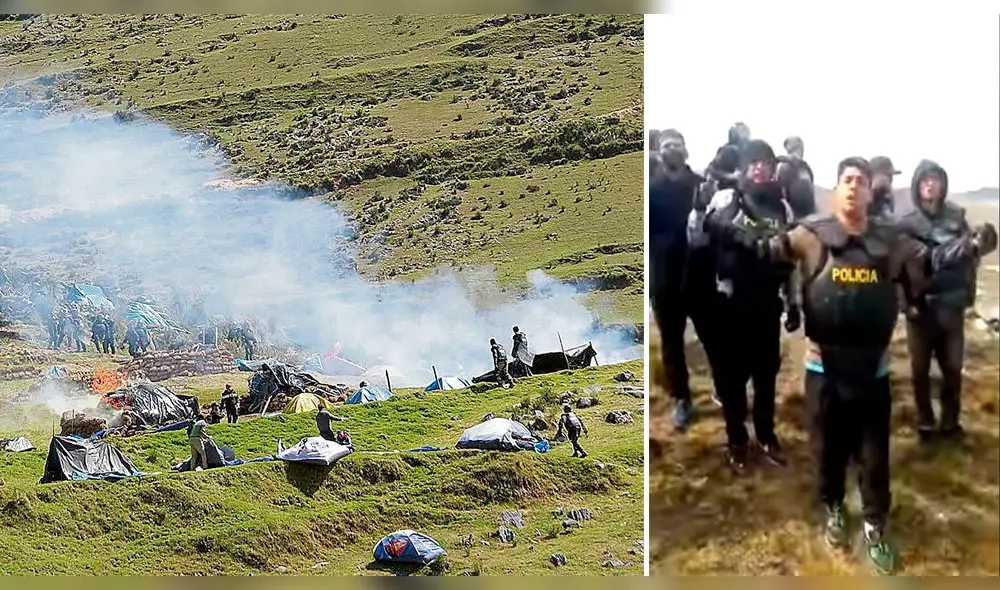 Personas vestidas de policías reclaman que fueron abandonadas en la zona en conflicto. Foto: Composición La República