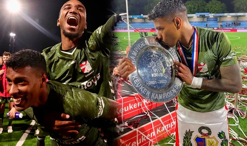 El defensor peruano salió campeón en Holanda. Foto: composición Emmen FC El defensor peruano salió campeón en Holanda. Foto: composición Emmen FC