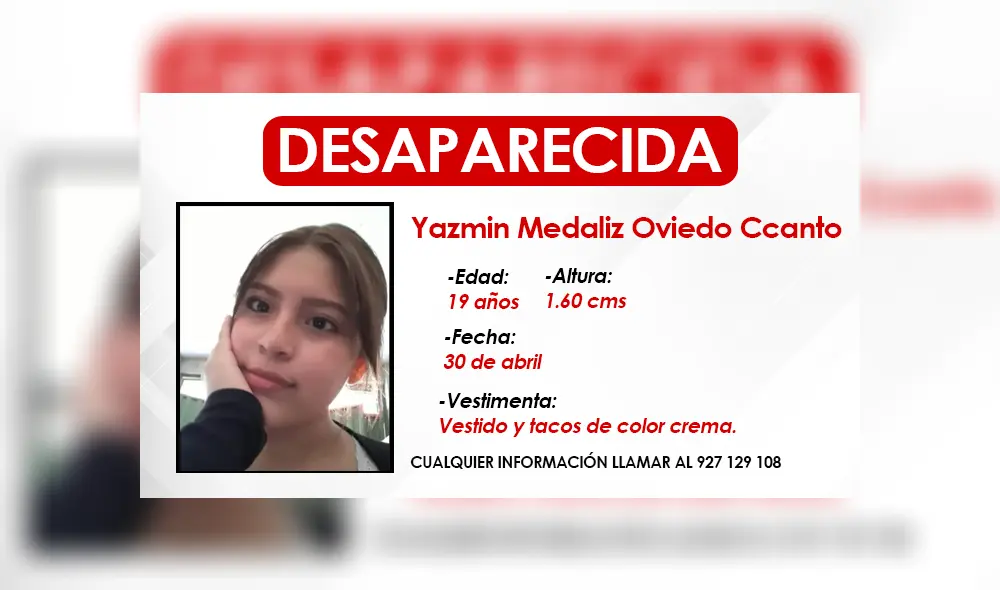 Yazmin Medaliz Oviedo Ccanto está desaparecida desde que abordó un taxi en la autopista Ramiro Prialé. Ella logró enviar una fotografía del conductor a su familia. Foto: LR Yazmin Medaliz Oviedo Ccanto está desaparecida desde que abordó un taxi en la autopista Ramiro Prialé. Ella logró enviar una fotografía del conductor a su familia. Foto: LR