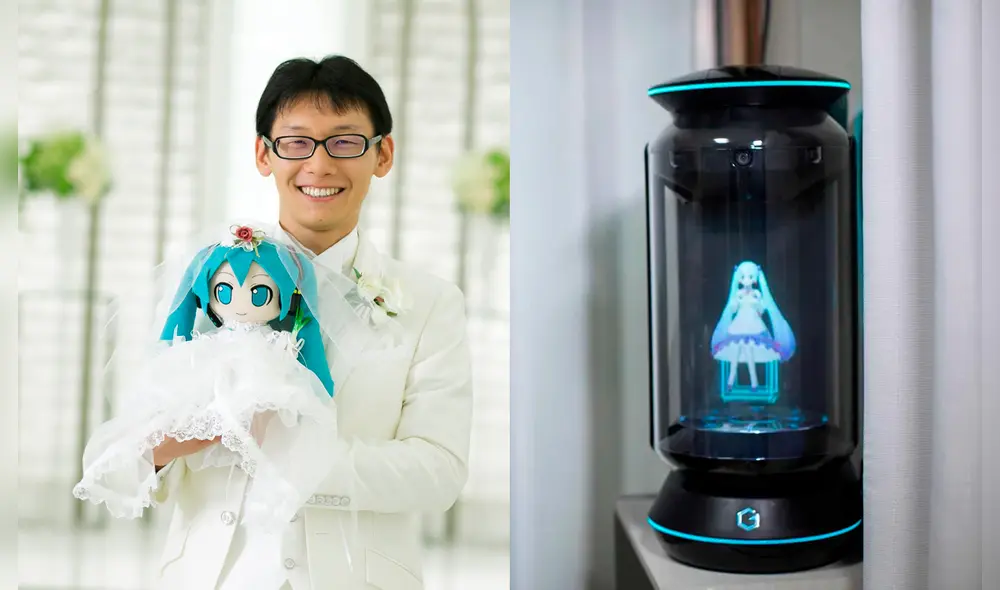 Akihiko Kondo se casó con un holograma 3D de Hatsune Miku, un personaje ficción japonés. Foto: composición LR / Twitter Akihiko Kondo/AFP
