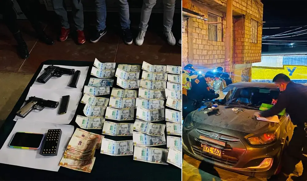 Dinero, armas y municiones fueron incautadas por la Policía Nacional. Foto: PNP