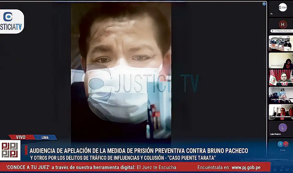 Proceso. El exsecretario de la presidencia Bruno Pacheco niega las declaraciones de Karelim López. Foto: captura Justicia TV