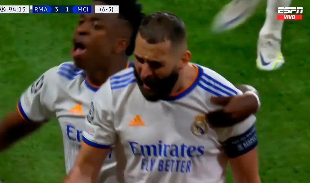 Karim Benzema puso el 3-1 a favor de Real Madrid. Foto: captura ESPN Karim Benzema puso el 3-1 a favor de Real Madrid. Foto: captura ESPN