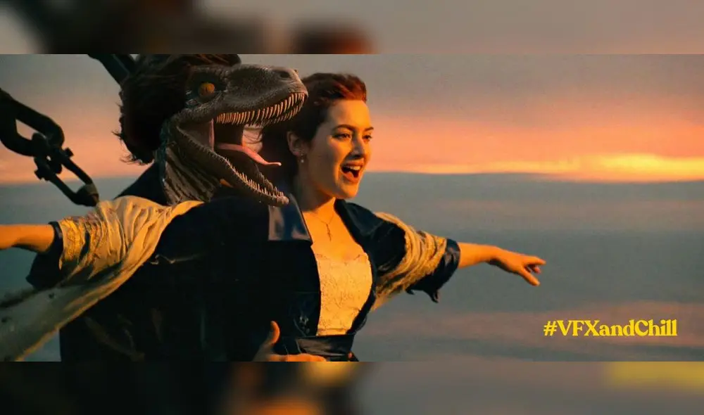 "Titanic" (1997) pero con un Velociraptor. Foto: Twitter @ButWithRaptors