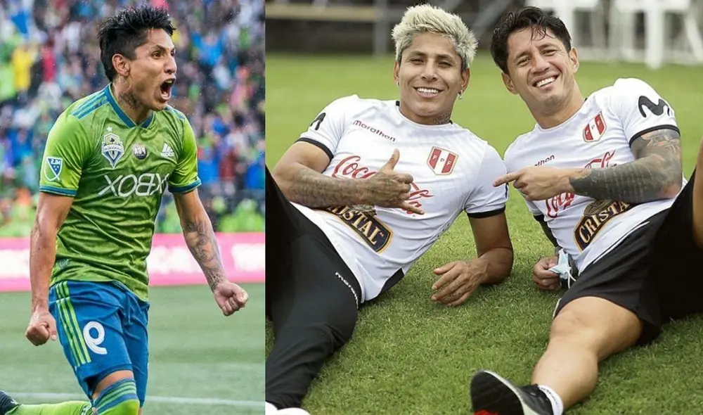 Raúl Ruidíaz recibe felicitaciones de Gianluca Lapadula tras el triunfo en la Concachampions con Seattle Sounders. Foto: composición/Instagram