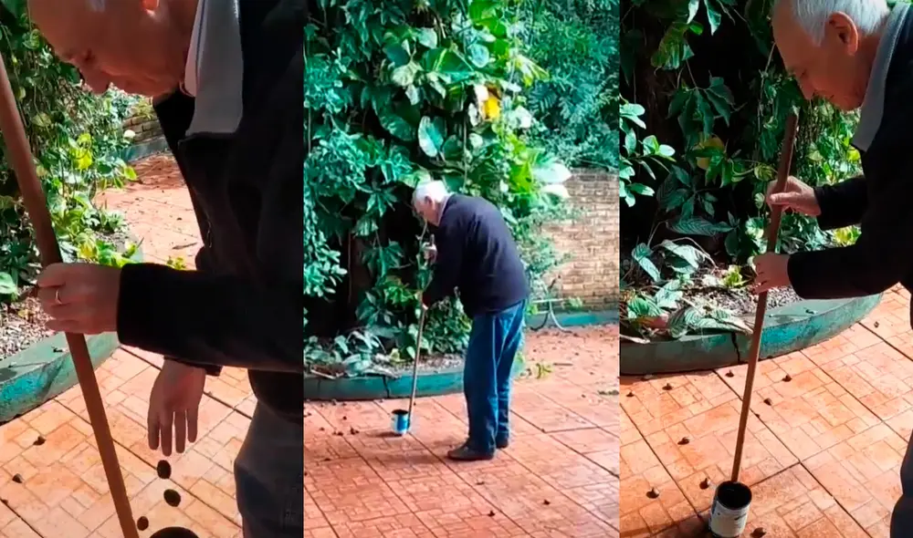 El anciano se emocionó cuando recibió el regalo de su nieto. Foto: captura de TikTok