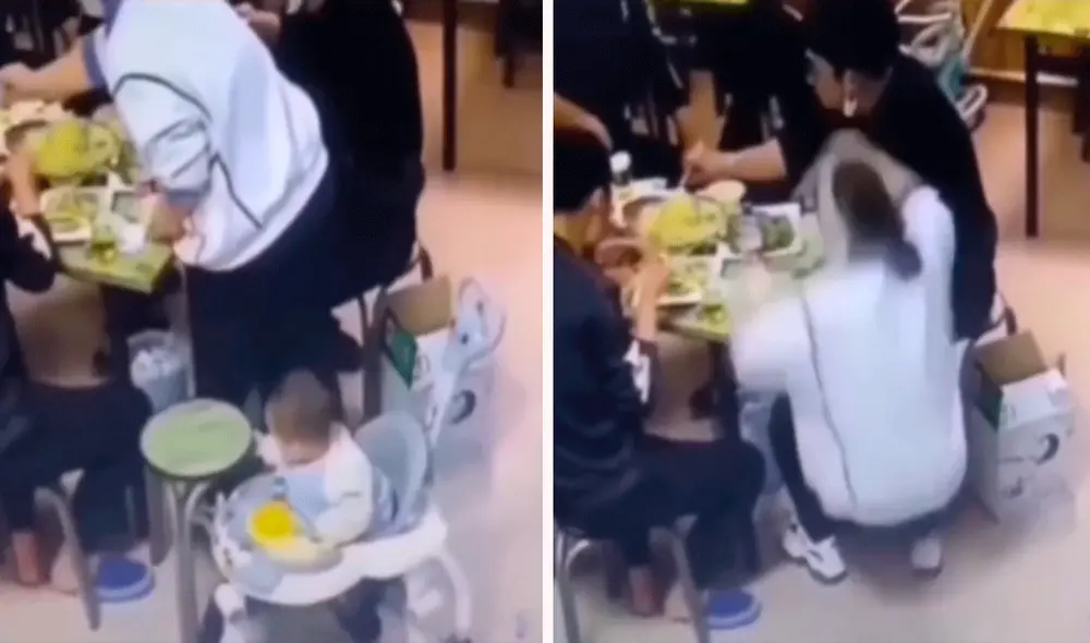 La distraída mujer no notó que el pequeño había sacado la silla de su lugar. Foto: captura de TikTok La distraída mujer no notó que el pequeño había sacado la silla de su lugar. Foto: captura de TikTok