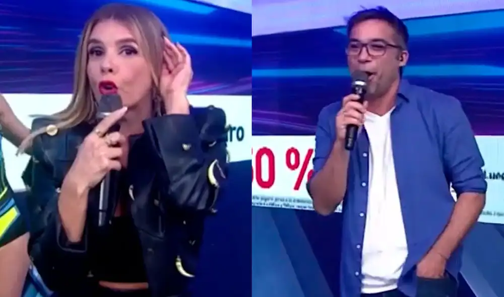 Esto es guerra: Johanna San Miguel y Renzo Schuller se dijeron de todo durante el programa. Foto: composición América TV Esto es guerra: Johanna San Miguel y Renzo Schuller se dijeron de todo durante el programa. Foto: composición América TV