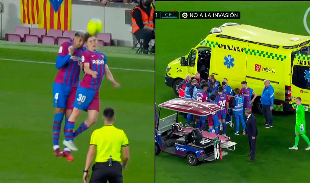 Ronald Araújo perdió el conocimiento a los 60 mimutos del partido entre Barcelona y Celta de Vigo. Foto: captura de ESPN