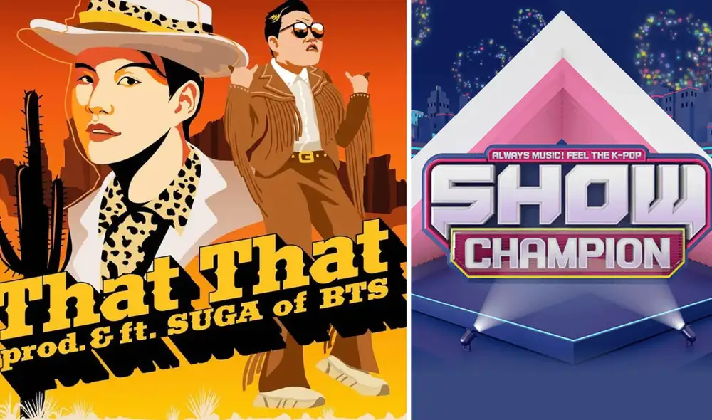 PSY y Suga estrenaron "That that" el 29 de abril y obtuvieron su '1st win' en "Show Champion". Foto: composición La República / P Nation / MBC PSY y Suga estrenaron "That that" el 29 de abril y obtuvieron su '1st win' en "Show Champion". Foto: composición La República / P Nation / MBC
