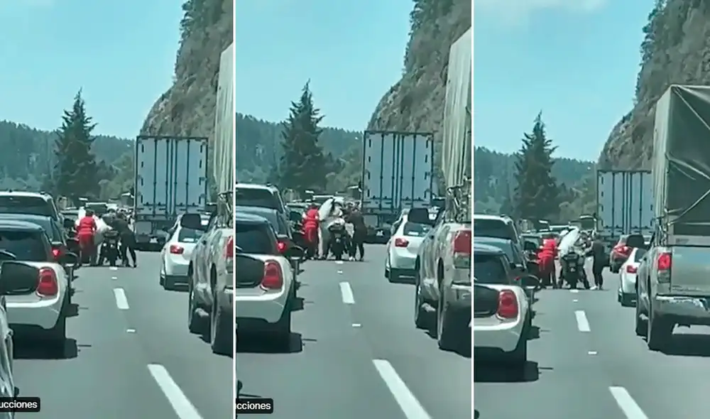 Los cibernautas aplaudieron el noble gesto del motociclista para trasladar a la novia hasta su destino. Foto: captura de Facebook