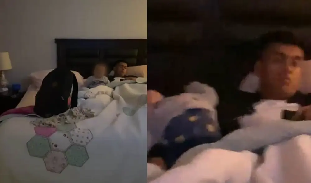 El bebito se quedó despierto mientras su tío dormía, hasta que el sueño venció y se quedó echado en los brazos de su cuidador. Foto: captura de TikTok El bebito se quedó despierto mientras su tío dormía, hasta que el sueño venció y se quedó echado en los brazos de su cuidador. Foto: captura de TikTok