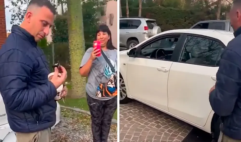 Un hombre no pudo contener el llanto a causa de la emoción, debido a que recibió las llaves de su nuevo vehículo. Foto: captura de Facebook