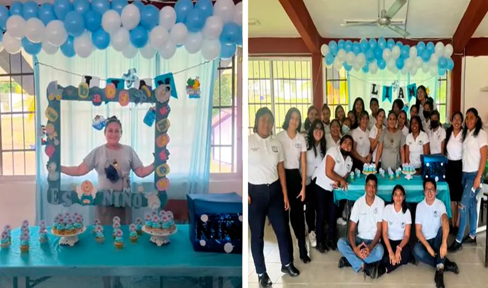 Cada uno se encargó de decorar cada rincón con globos y bocaditos de color azul para representar al nuevo bebé de su maestra. Foto: captura de TikTok Cada uno se encargó de decorar cada rincón con globos y bocaditos de color azul para representar al nuevo bebé de su maestra. Foto: captura de TikTok